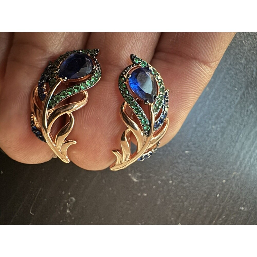 585 14K RG Rolled Gold Stamped Elegant Natural Peacock Stud Earrings